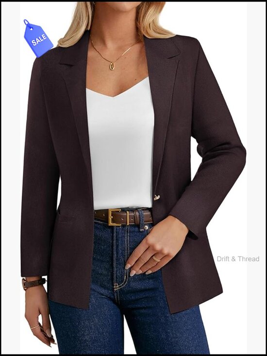 Jackets & Blazers - Lightweight Knit Blazer with Pockets for Business Casual Office Wear